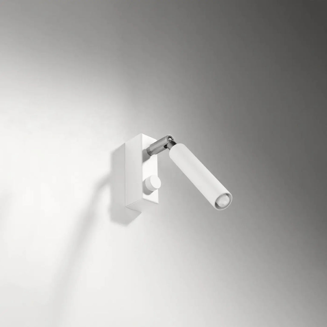 Applique murale moderne blanche eyetech 1 avec faisceau eyetech, tête cylindrique réglable et accents chrome style industriel