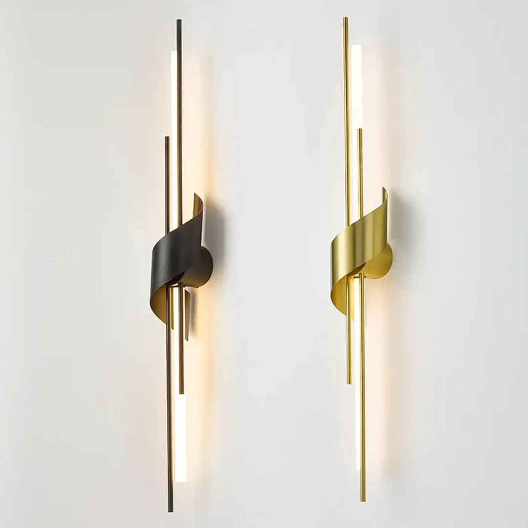 Applique murale stairy avec bandes métalliques torsadées en finition or et noir pour éclairage led moderne murale led