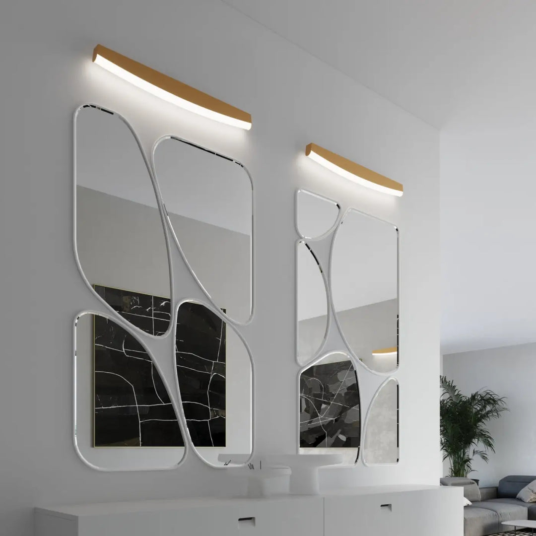 Applique murale jorun 3000k avec cadre blanc abstrait et luminaire à led bois intégrée pour couleurs d’éclairage modernes