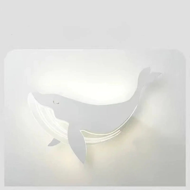 Applique murale moby en forme de baleine blanche avec lumière tamisée et design minimaliste murale led ludique