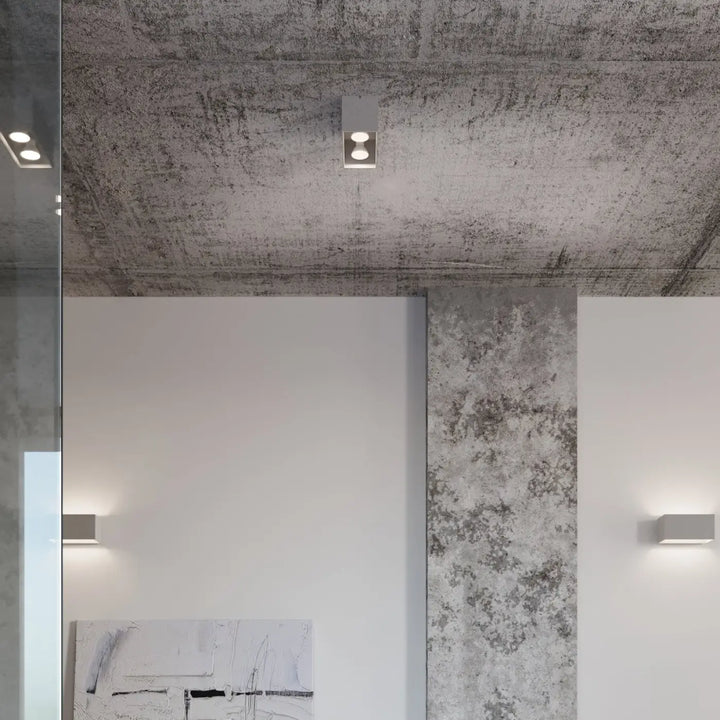 Applique murale quad maxi noire minimaliste avec deux ampoules circulaires et finition bois naturel design moderne