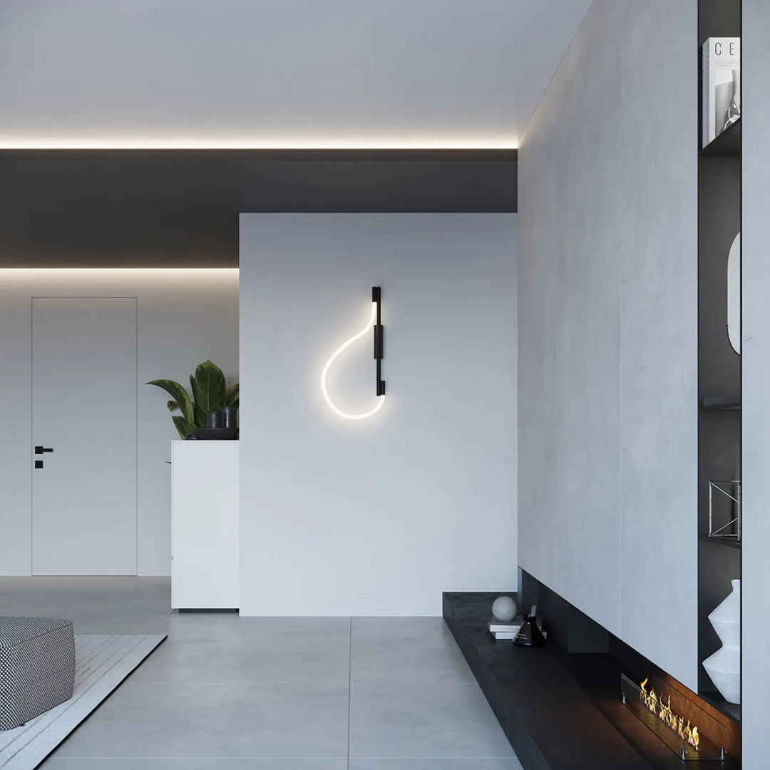 Applique galakse noir moderne avec lumière néon blanche en forme de goutte pour un style classique minimaliste