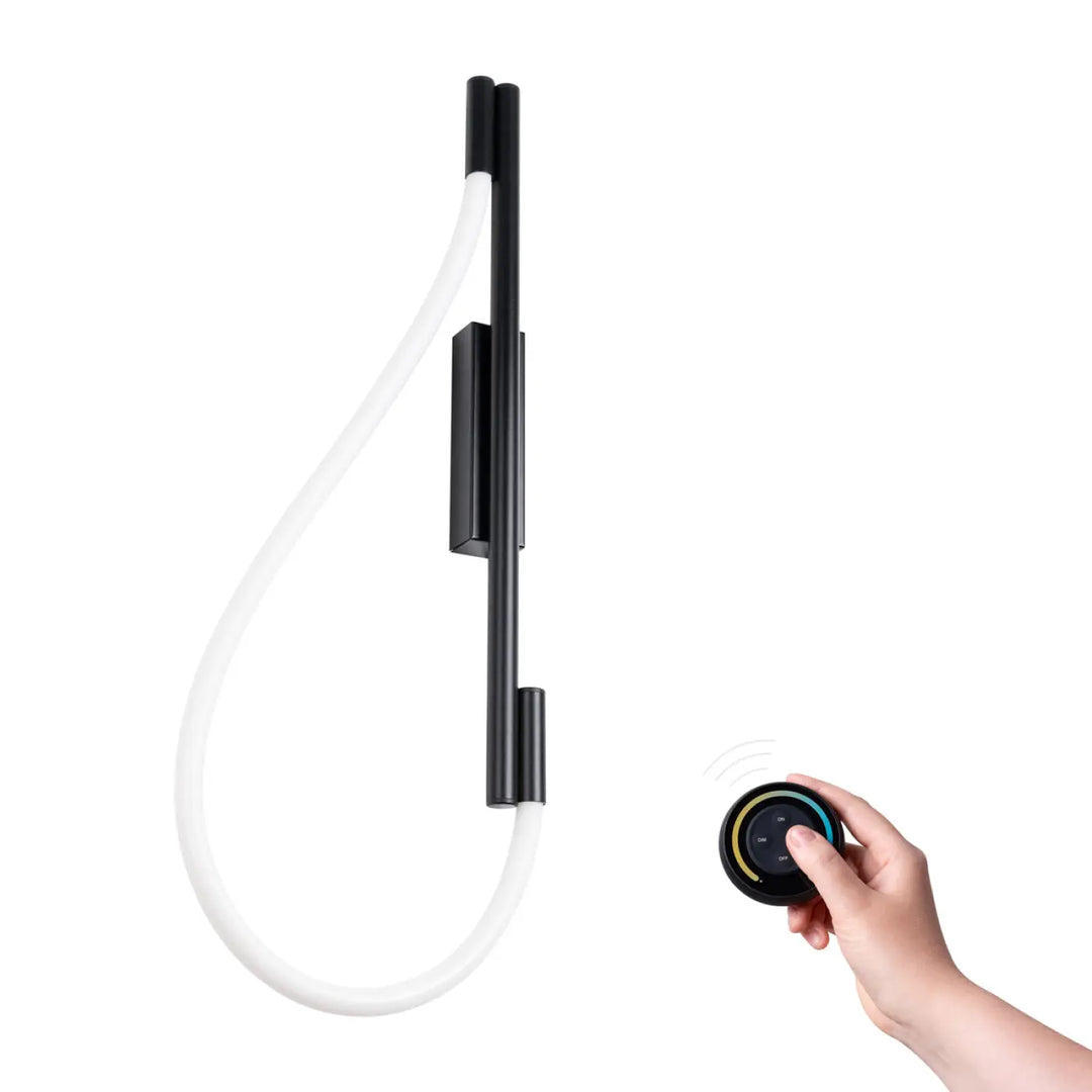 Applique galakse noir led moderne avec tube translucide blanc incurvé et télécommande circulaire design classique minimaliste