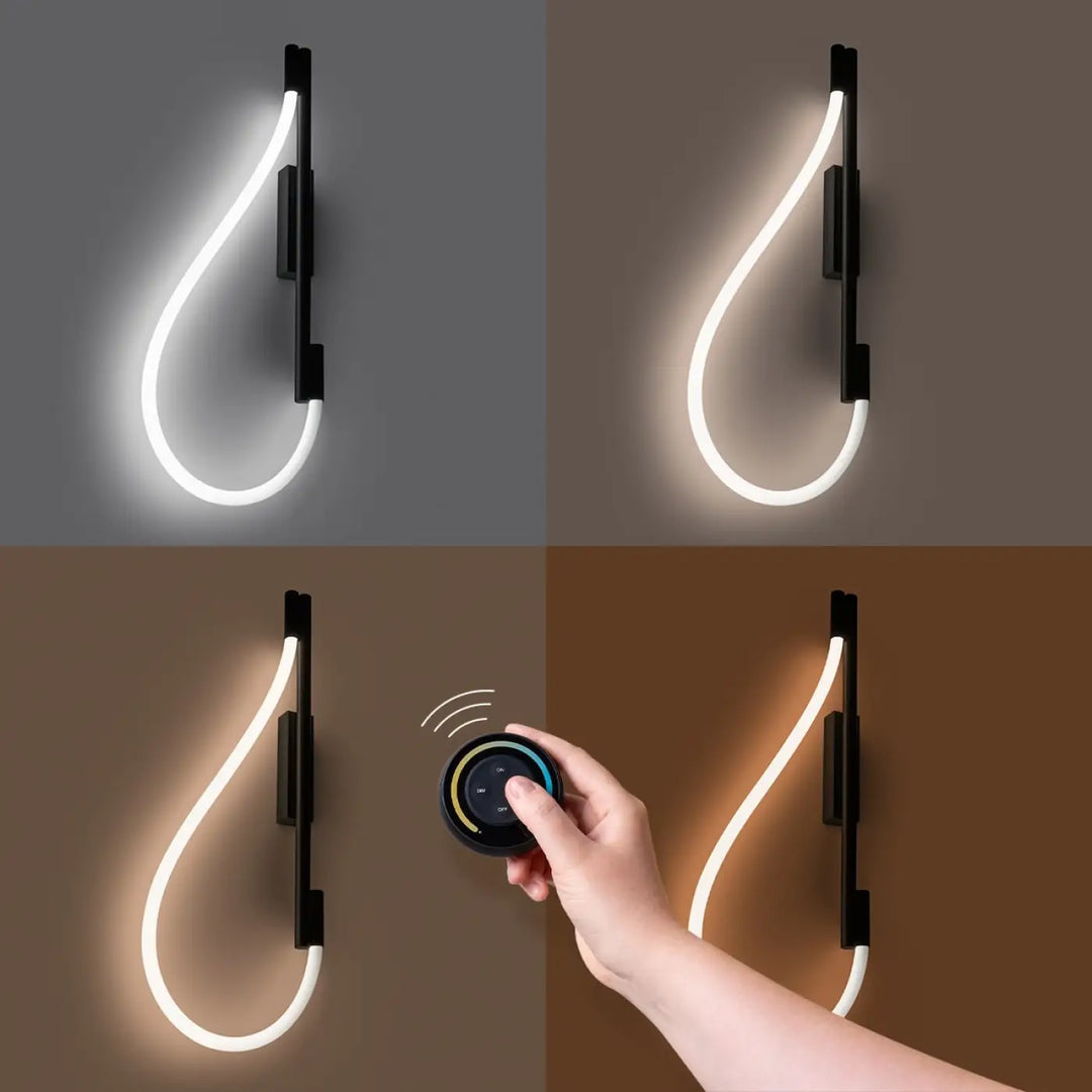 Applique galakse noir moderne avec éclairage led courbé émettant lumière blanche chaude ou froide dans un style classique minimaliste