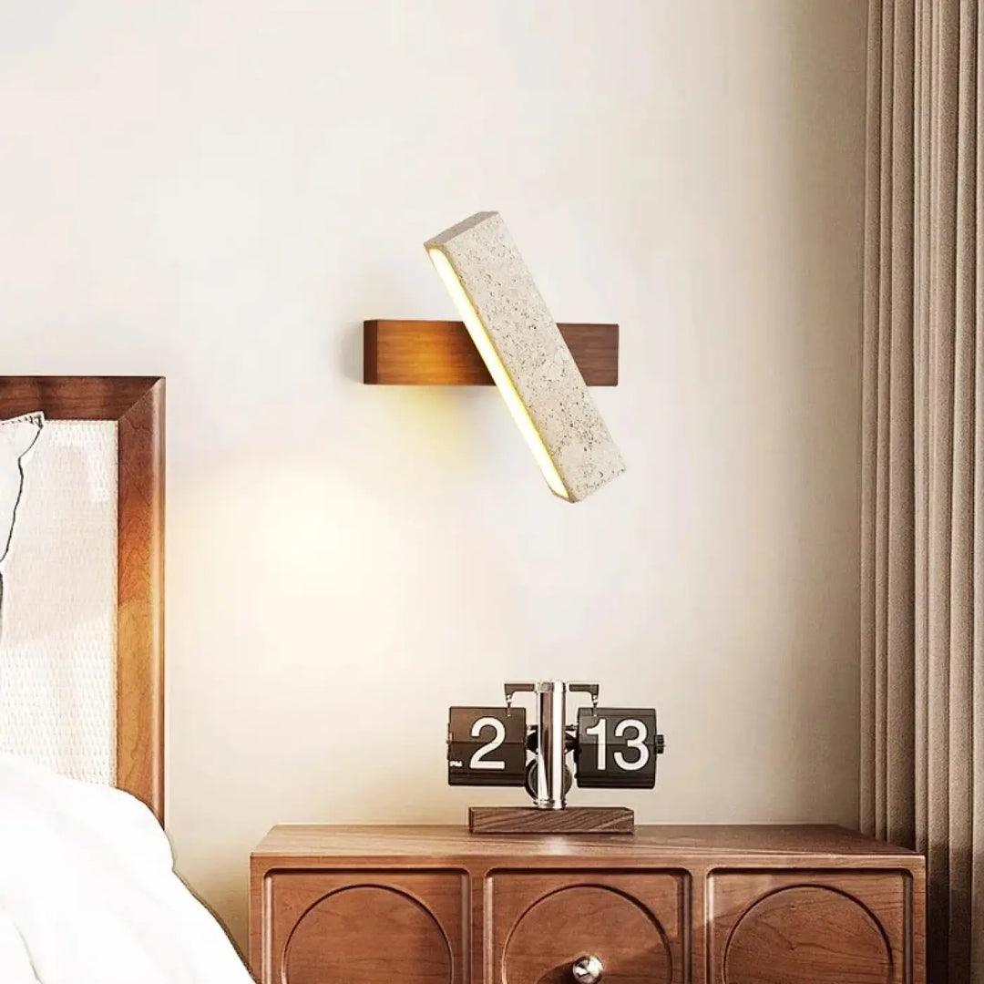 Applique murale led en pierre et bois style moderne beige