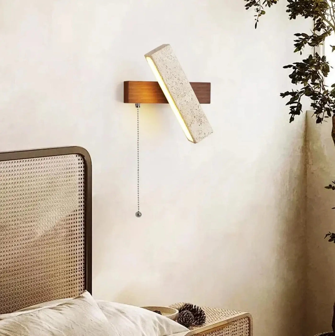 Applique murale led en pierre et bois style moderne beige