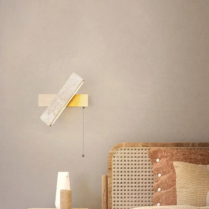 Applique murale led en pierre et bois style moderne beige