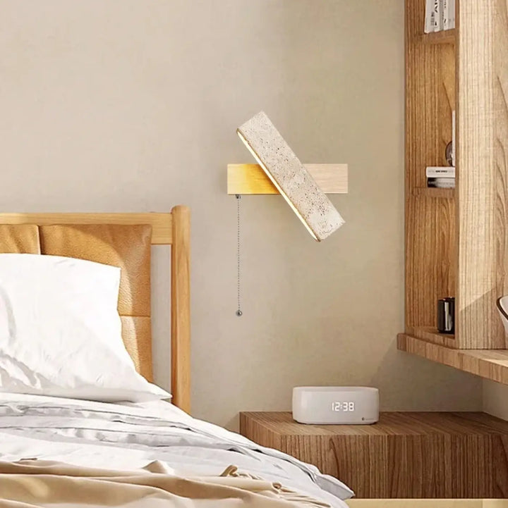 Applique murale led en pierre et bois style moderne beige