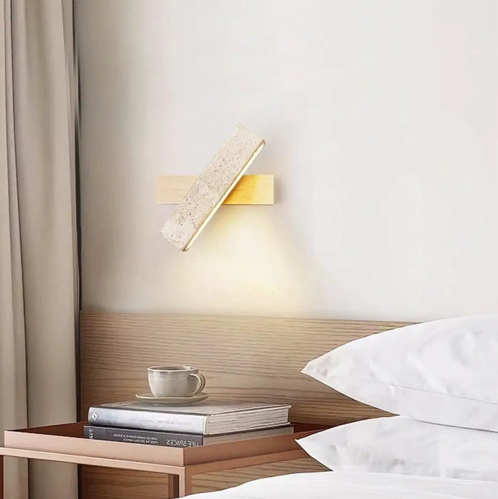 Applique murale led en pierre et bois style moderne beige