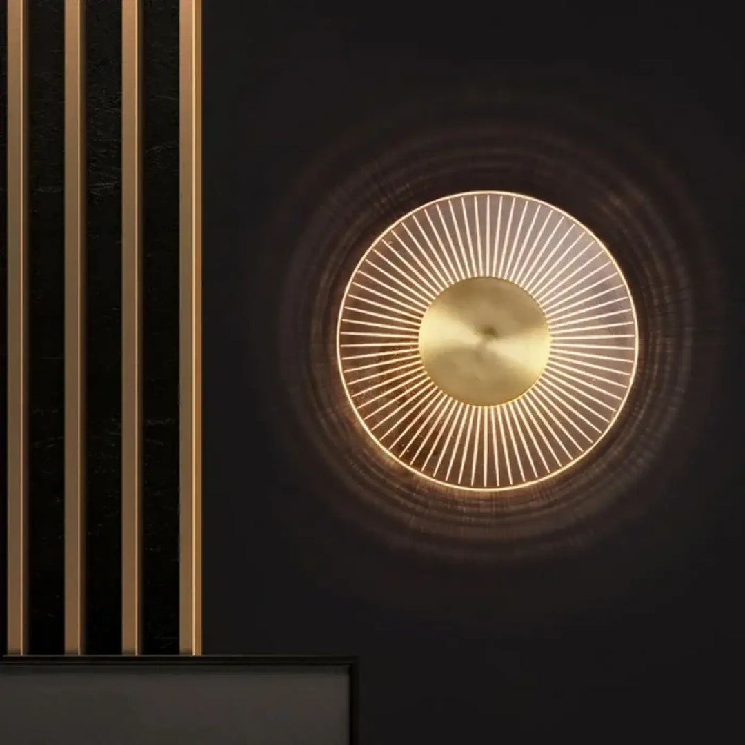 Applique Murale LED En Rayon De Soleil En Métal Doré Et Marbre