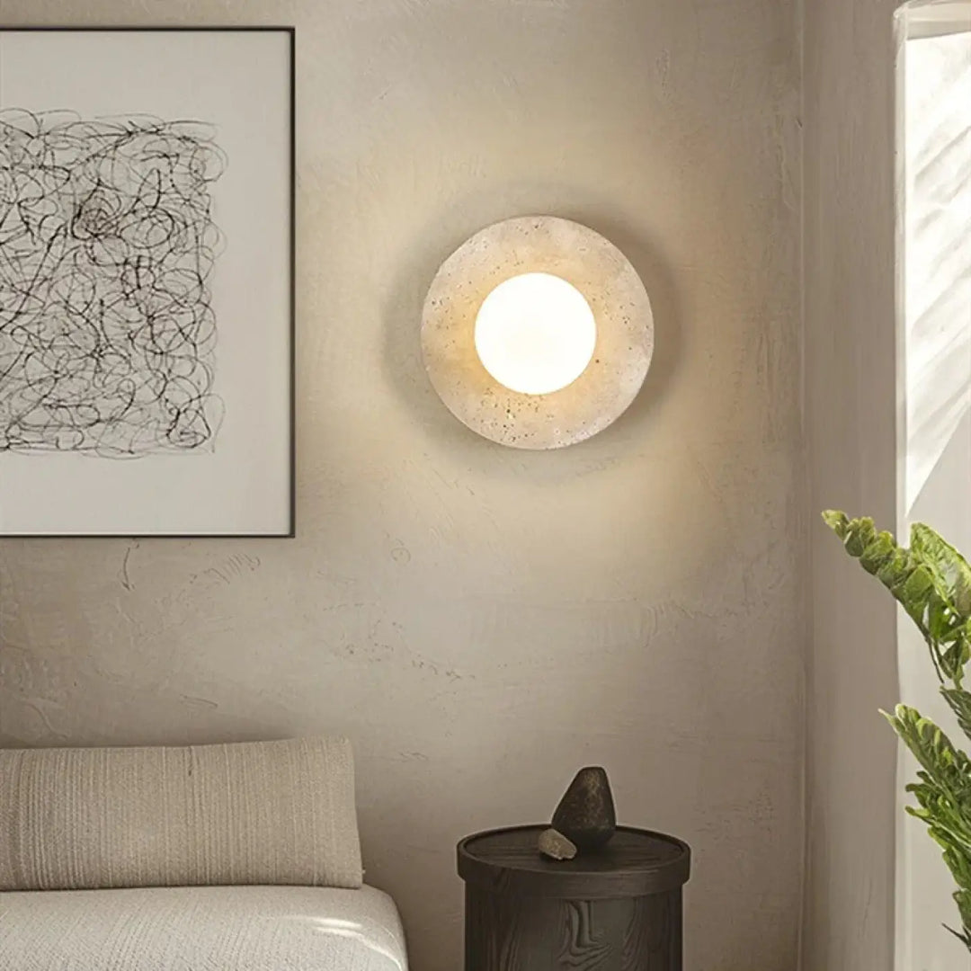 Applique Murale Ronde En Pierre Avec Boule Blanche En LED