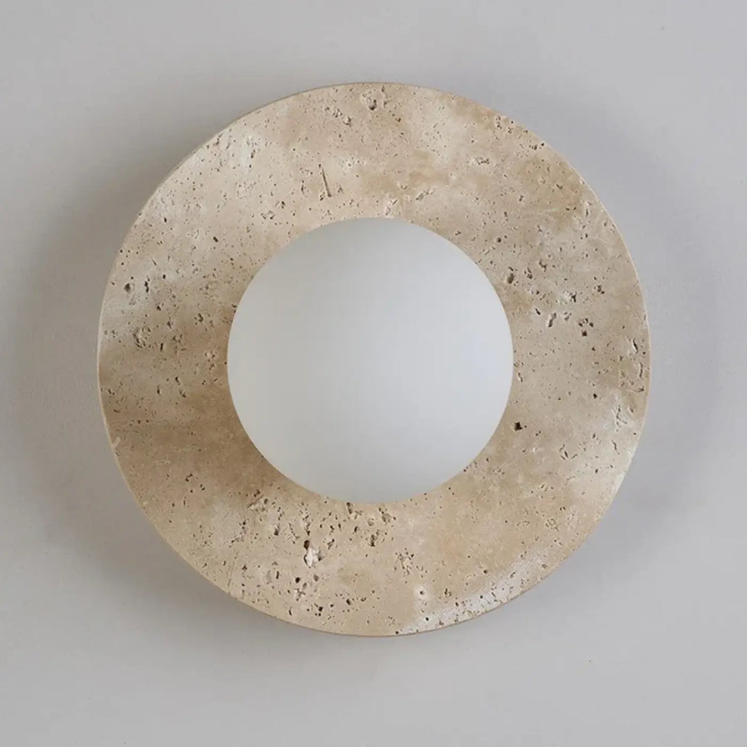 Applique Murale Ronde En Pierre Avec Boule Blanche En LED