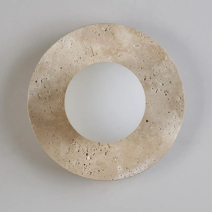 Applique Murale Ronde En Pierre Avec Boule Blanche En LED