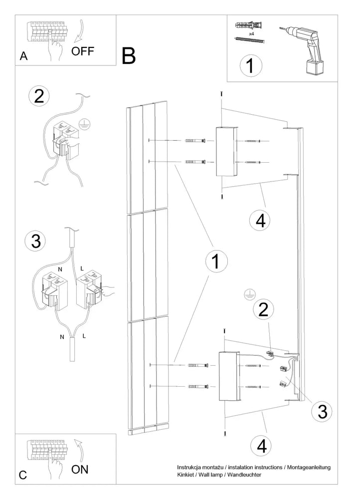 Diagramme dinstallation murale pour applique sappo 150 led 4000k rouge ocre avec composants de montage et câblage