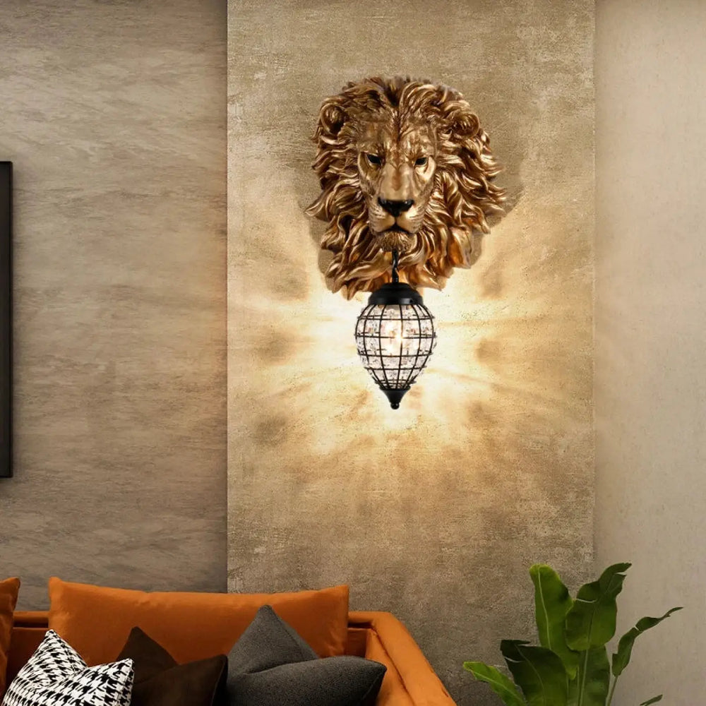 Applique murale lion tête sculptée lumineuse effet sculptural