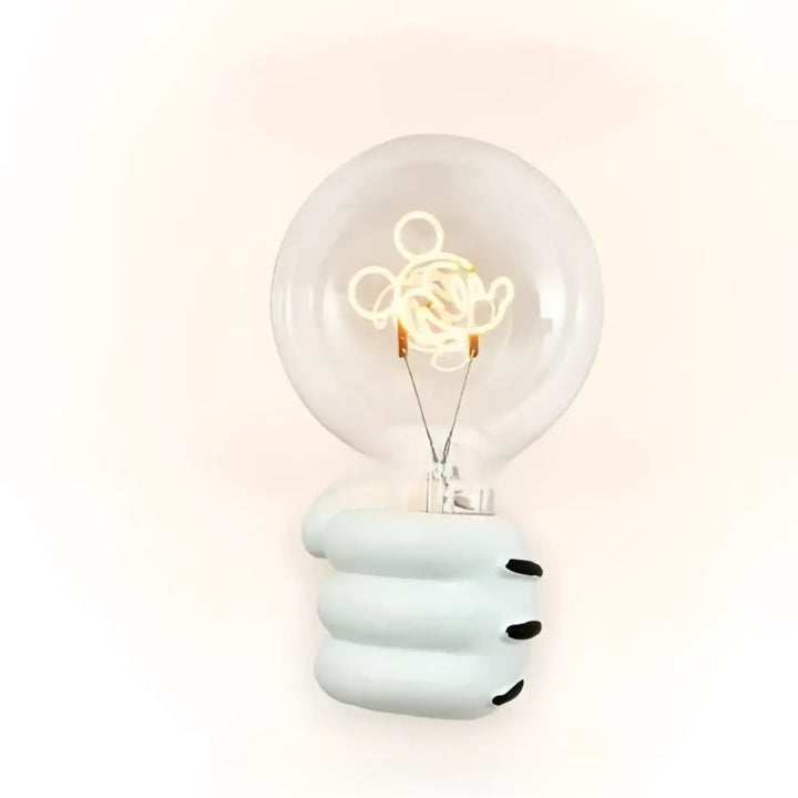 Applique murale ludique en céramique blanche en forme de main tenant une ampoule edison pour chambre d’enfant