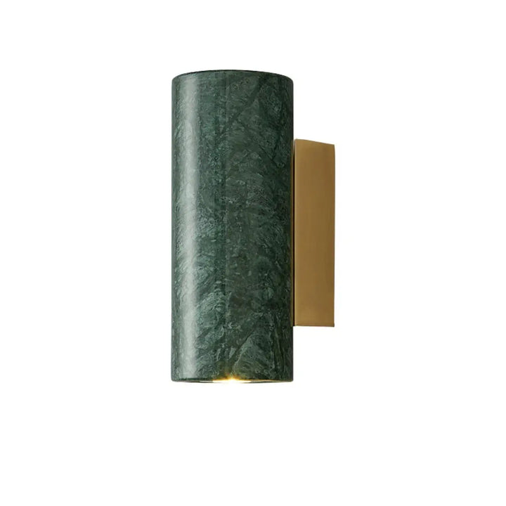 Applique murale cylindrique en marbre vert foncé avec plaque arrière en laiton brossé pour éclairage led nordiluxe