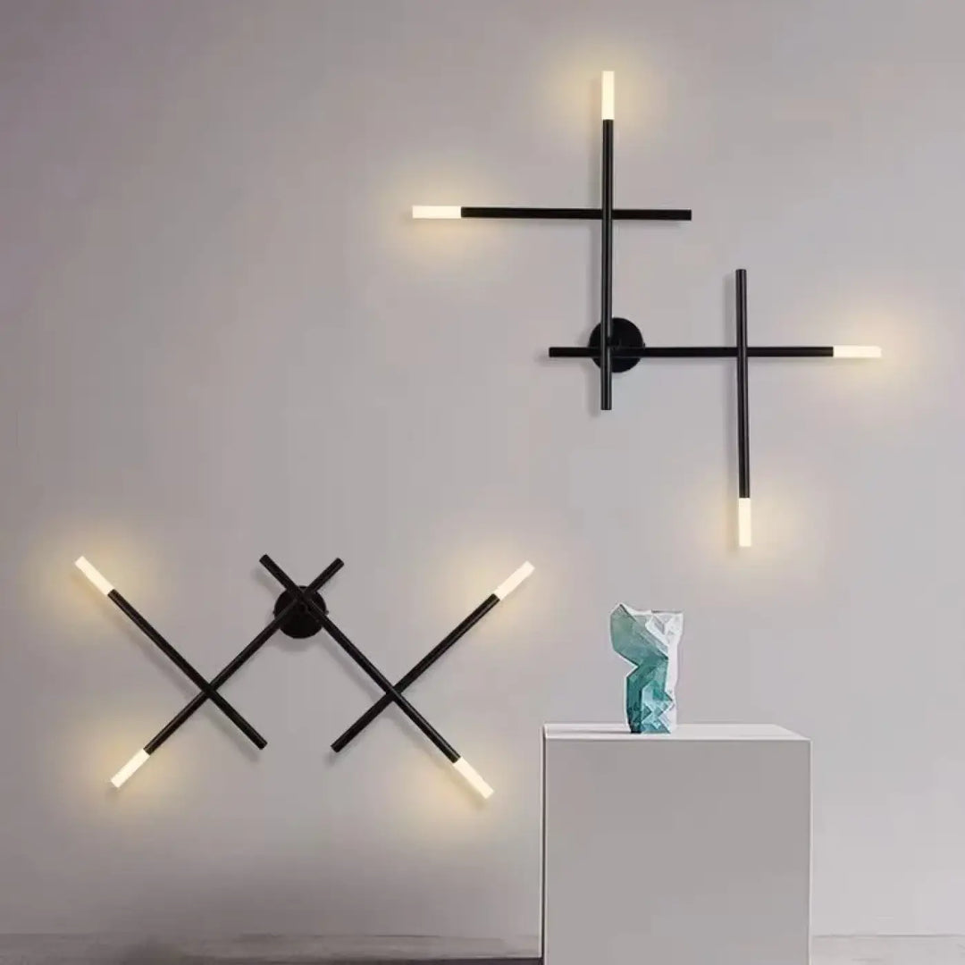 Applique murale moderne design géométrique LED croix noire

