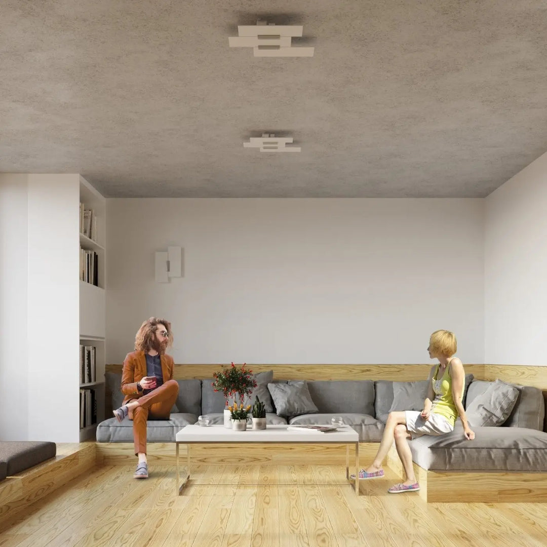 Sectionnel gris avec cadre en bois et coussins gris blanc met magnifiquement en valeur le design intemporel fabiano