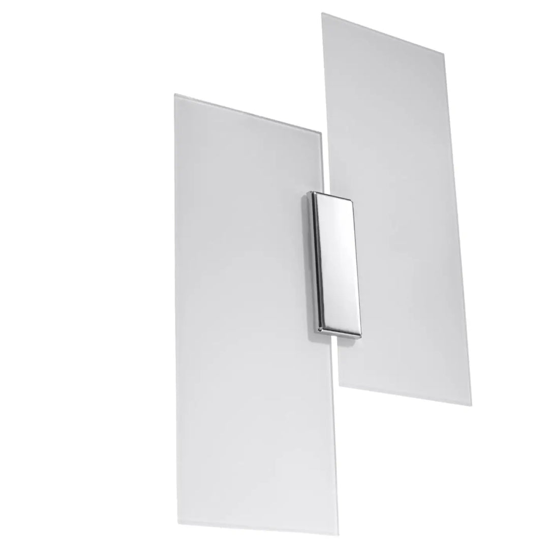 Applique murale fabiano avec deux panneaux en verre blanc met et fixation rectangulaire chrome design intemporel
