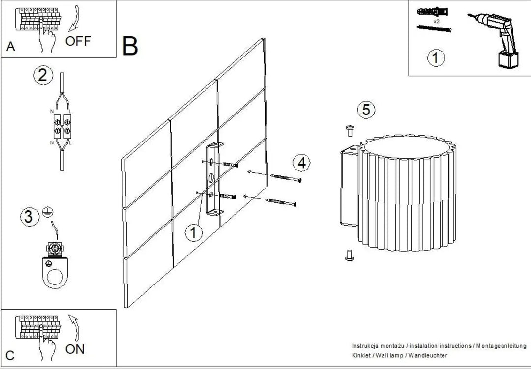 Applique murale aura moka en forme unique inspirée avec design cannelé et finition métallique cylindrique wall-mounted