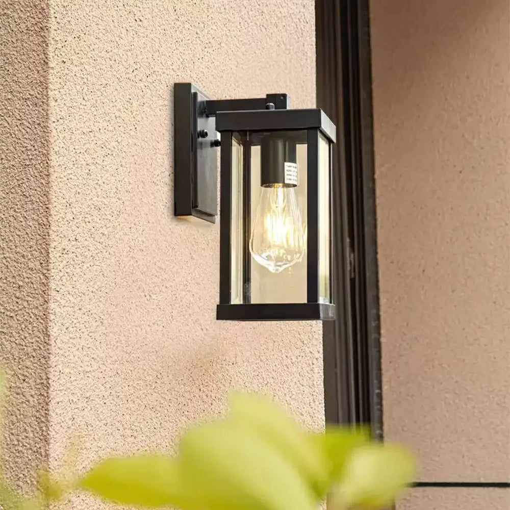 Applique murale noir extérieur en verre clair à la lumière chaude