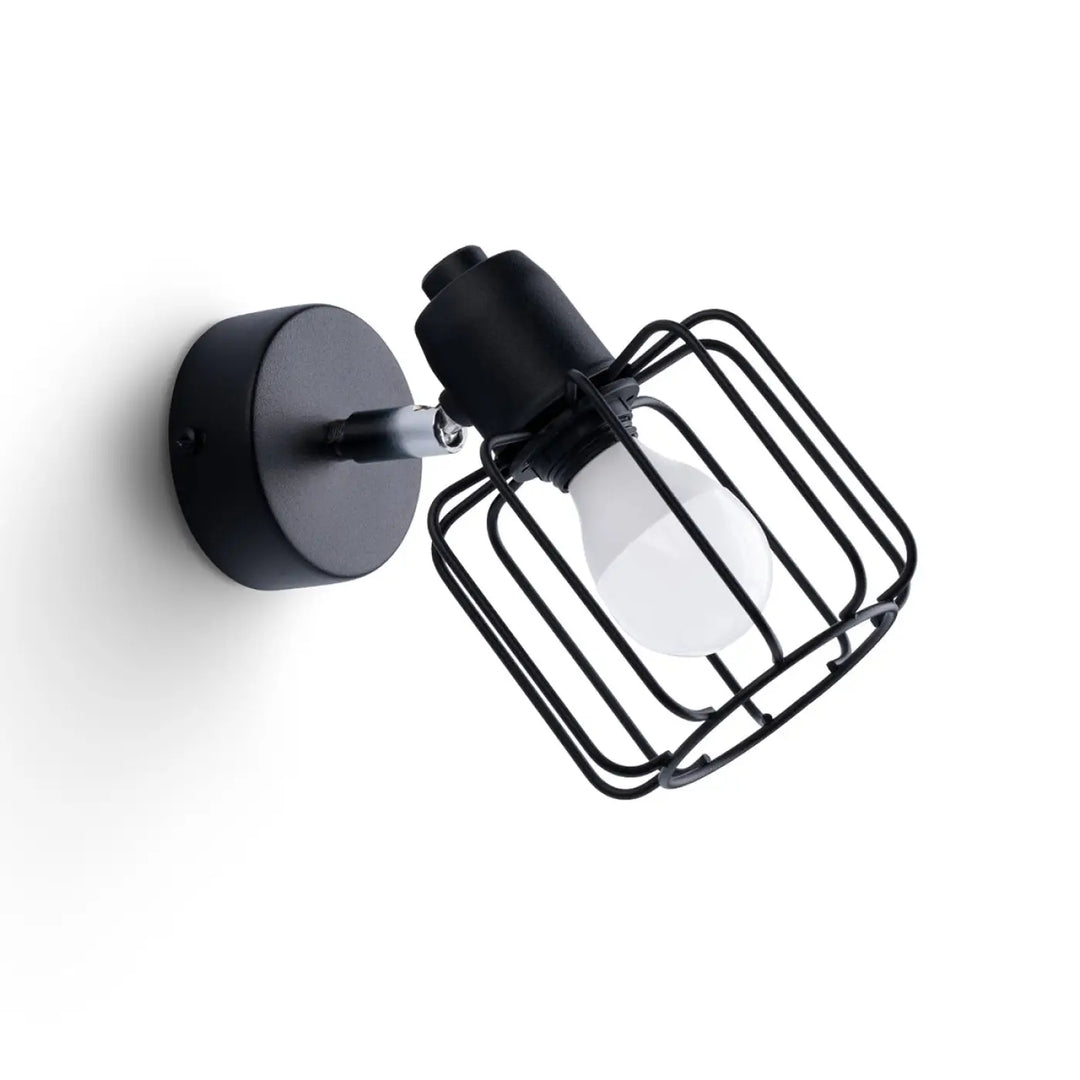 Applique murale beluci 1 noir style loft en métal avec cage filaire et ampoule apparente collection beluci
