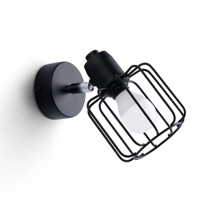 Applique murale beluci 1 noir style loft en métal avec cage filaire et ampoule apparente collection beluci