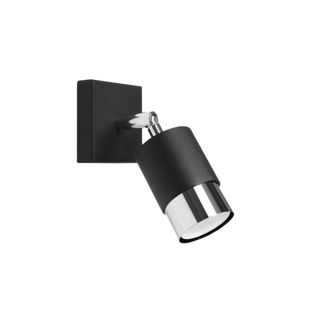 Applique murale noire et chrome avec abat-jour cylindrique mat ajustable de la collection nero, plafonnier applique moderne polyvalent