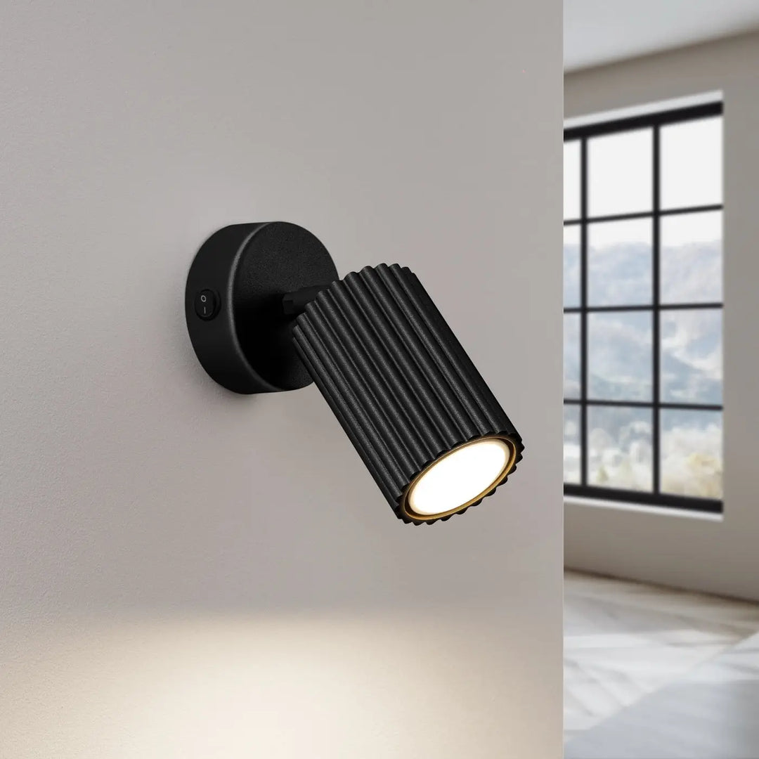Applique murale karbon noir avec interrupteur design minimaliste et ampoules gu10 interchangeables avec lumière chaude
