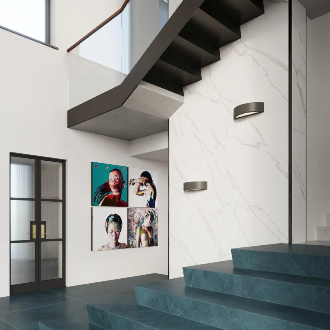Applique murale atena noir en céramique moderne avec corps métallique incurvé et finition mate élégante