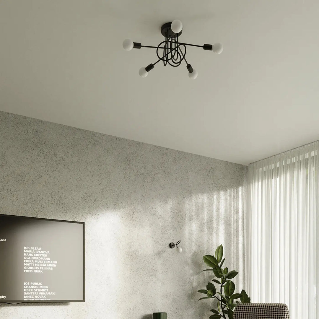 Applique murale loop noir en métal noir avec six ampoules sphériques blanches design moderne détails surprenants série supeŁ