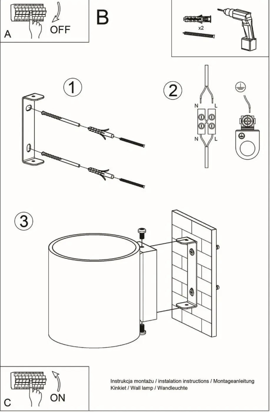 Applique murale kinkiet orbis cylindrique noir avec finition métallique et support de fixation intégré bois naturel