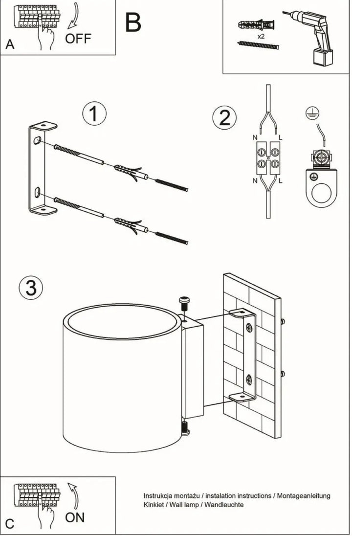 Applique murale kinkiet orbis cylindrique noir avec finition métallique et support de fixation intégré bois naturel