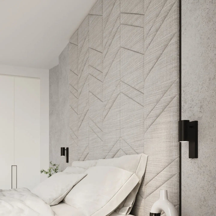 Applique murale utti noir en tissu gris texturé avec motif géométrique chevron et forme discrète