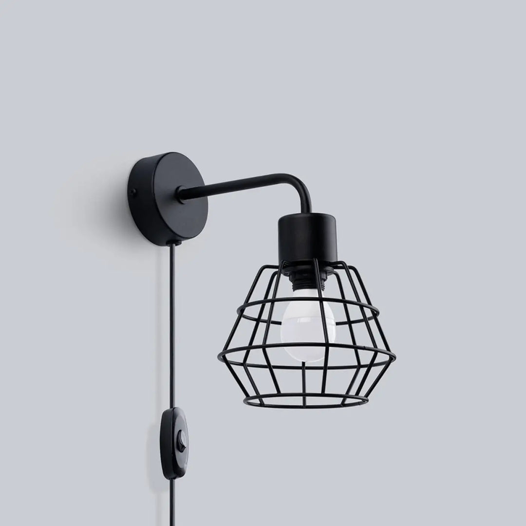 Applique murale suba noir en cage métallique style loft avec ampoule visible brièvement décrire suspension suba