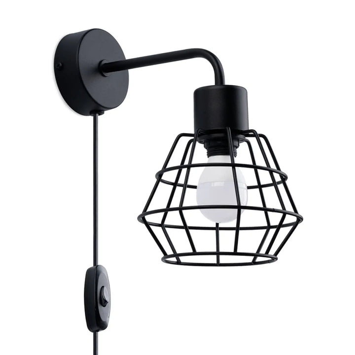 Applique murale suba noir en métal cage style loft avec ampoule givrée pour suspension suba brièvement décrire