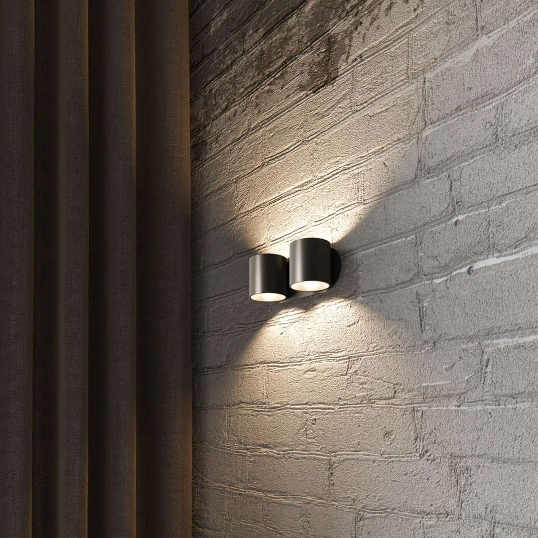 Kinkiet orbis 2 noir en bois naturel avec double éclairage cylindrique mat moderne pour mur intérieur