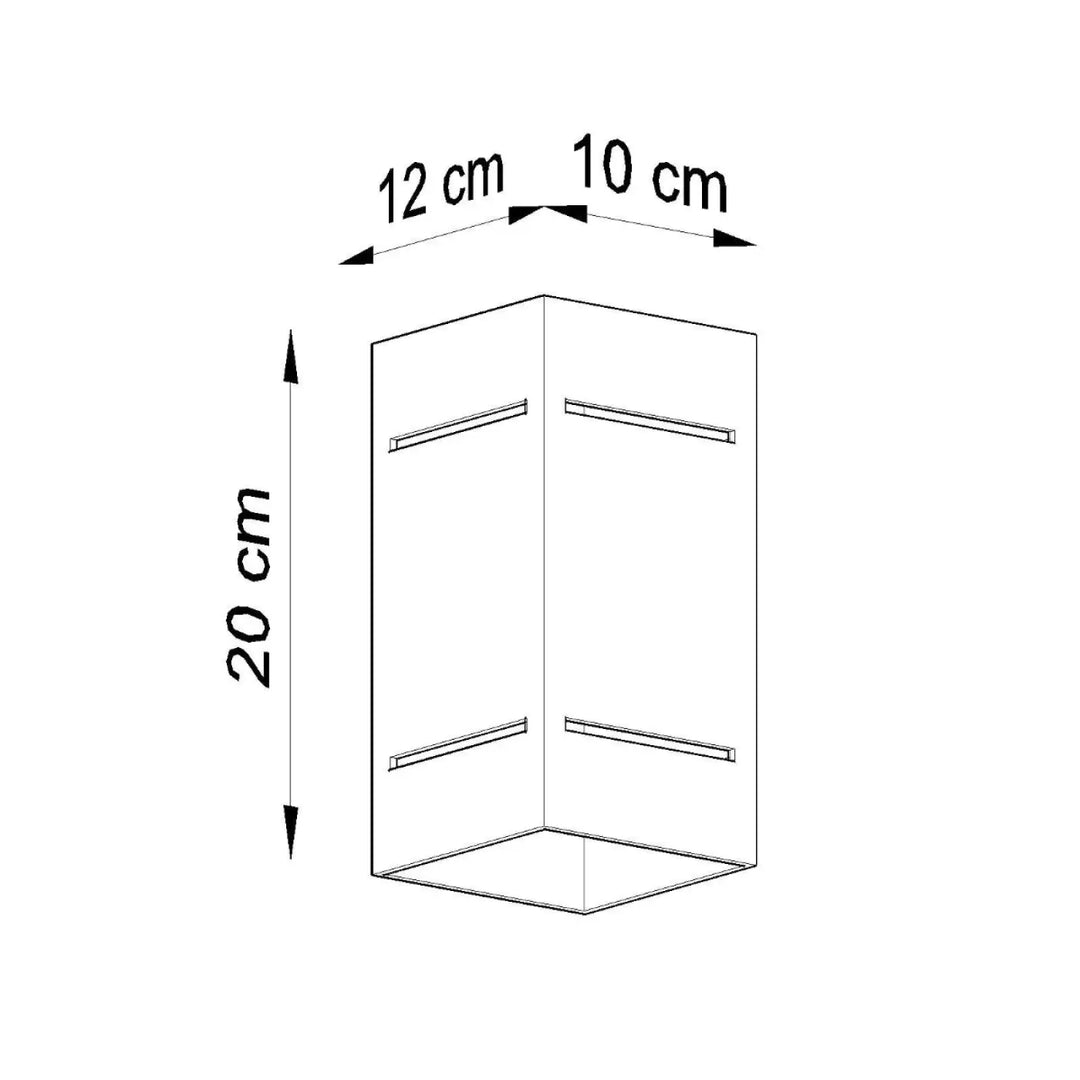 Applique blocco noir minimaliste avec perforation linéaire et spectacle lumineux dimensions 20 cm x 12 cm x 10 cm