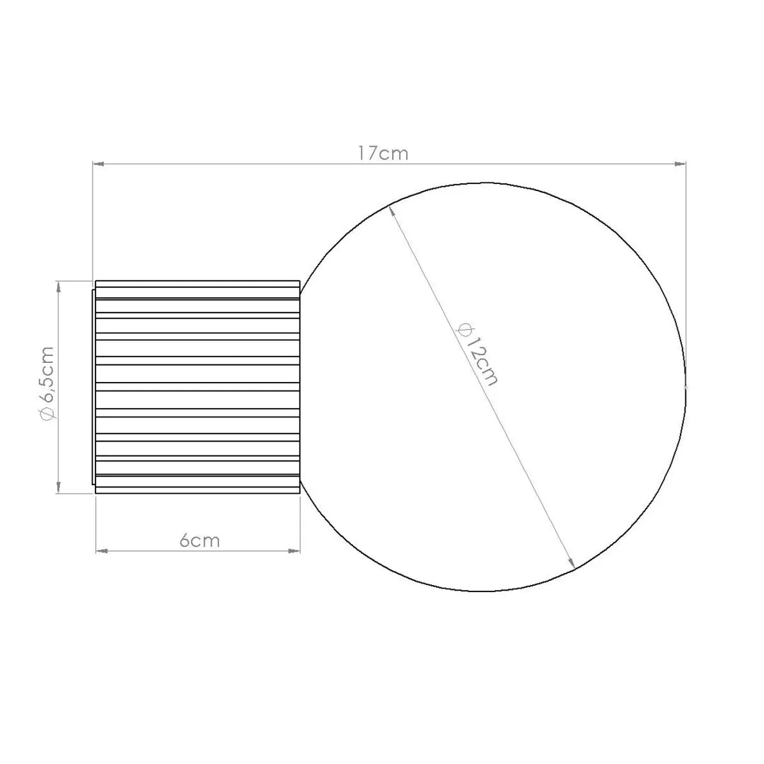 Applique murale halo noire avec sphère laiteuse de 17 cm et base cylindrique striée idéale pour bureau décorative