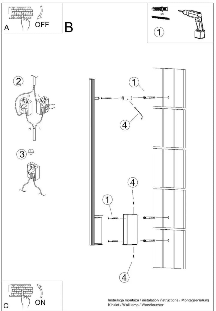 Diagramme dassemblage applique murale lagom 90 4000k noir avec composants étiquetés pour plafonniers linéaires