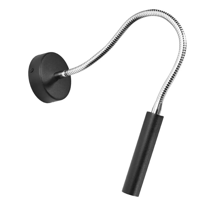 Applique murale minimaliste axil noir avec col flexible en métal argenté pour un éclairage élégant et précis