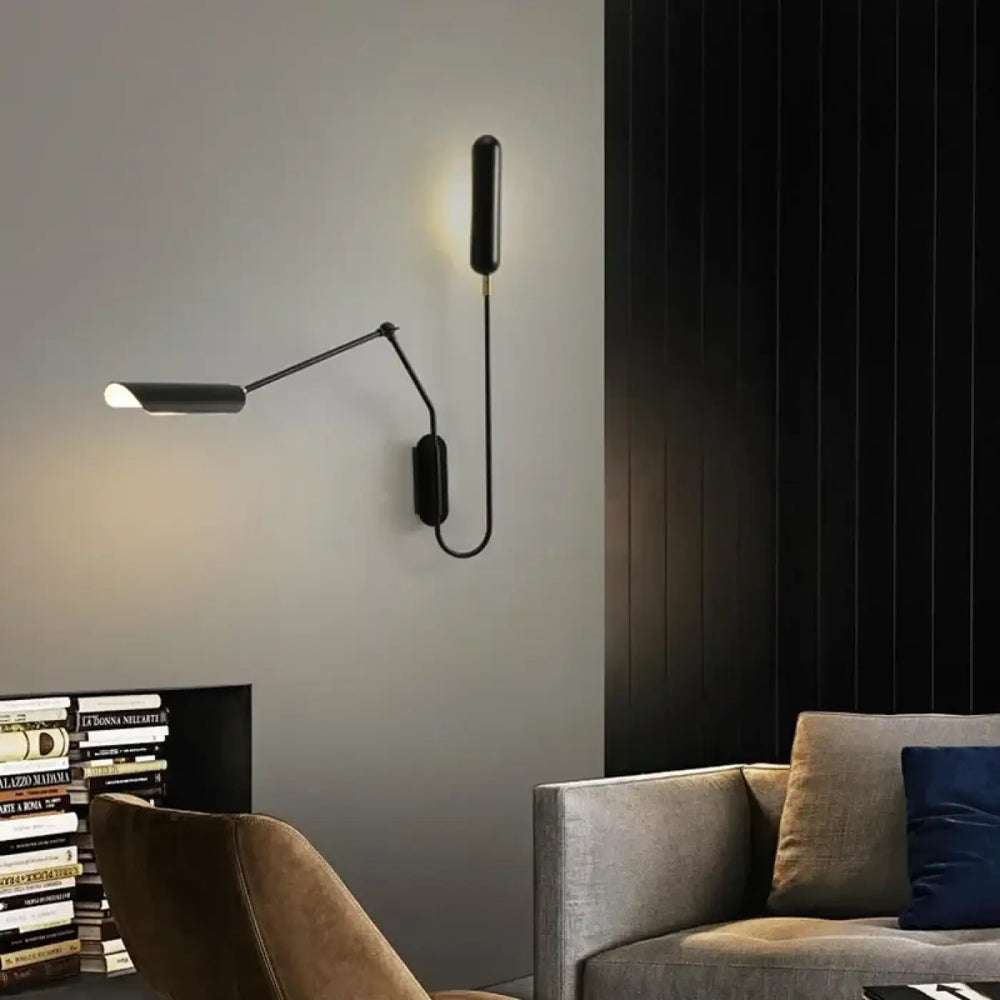 Applique Murale Noire Orientable à Bras Long Élégante