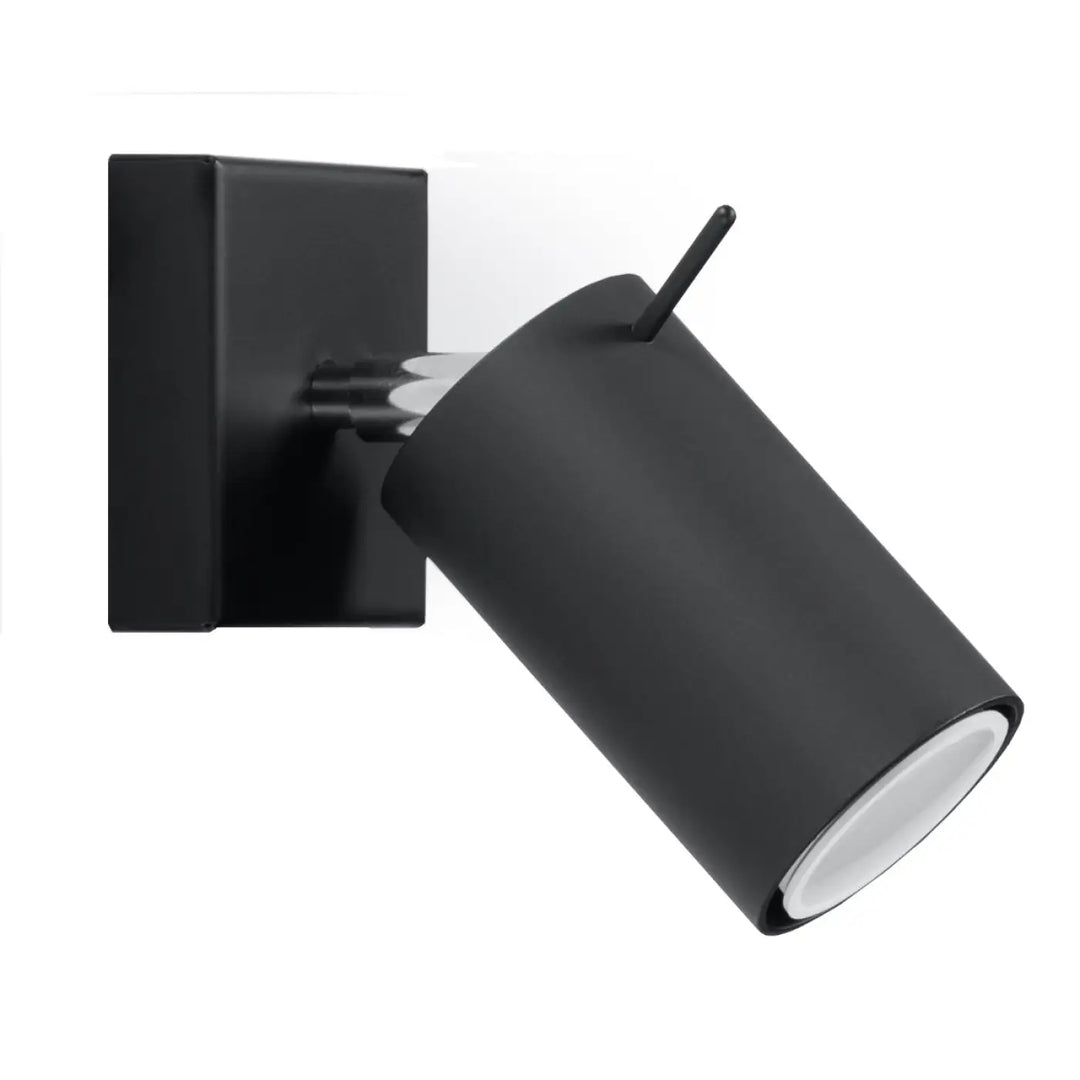 Applique murale ring noire en finition mate avec tête cylindrique et bras ajustable pour totale liberté daménagement et confort dutilisation
