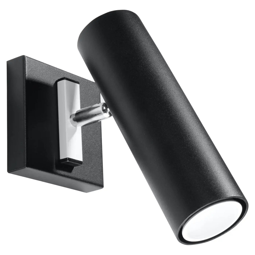 Applique murale minimaliste direzione noir en forme de spot cylindrique avec finition mate et accent chrome pour éclairage élégant