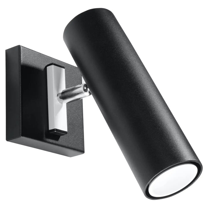 Applique murale minimaliste direzione noir en forme de spot cylindrique avec finition mate et accent chrome pour éclairage élégant