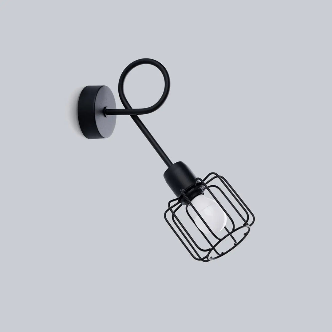 Applique murale beluci 1s en fer forgé noir style loft avec cage en fil métallique et ampoule visible collection beluci
