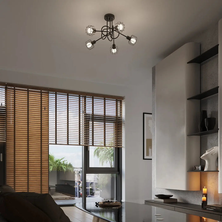 Applique murale beluci 1s noir en fer forgé avec cinq bras et globes en verre dépoli style loft collection beluci