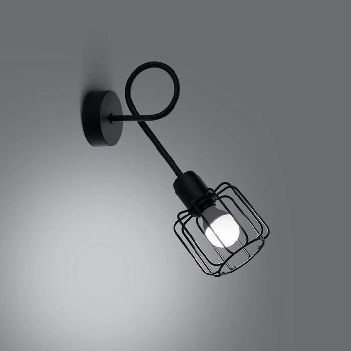 Applique murale beluci 1s noir style loft en métal cage avec bras incurvé et base circulaire pour appliques murales collection beluci