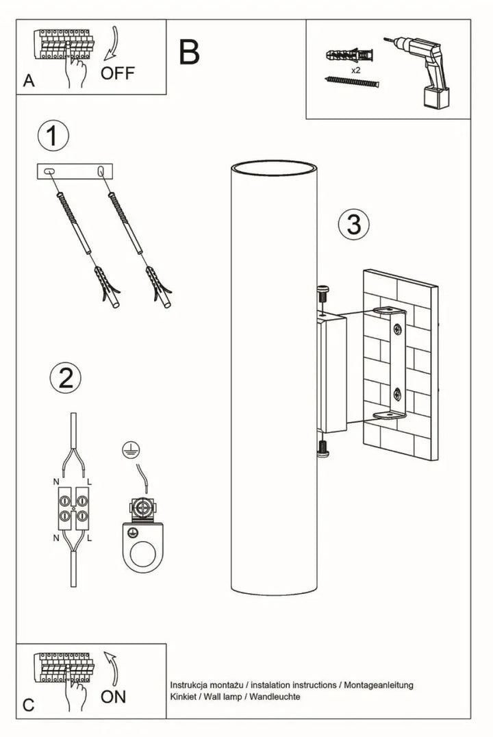 L’applique lagos 2 noir en métal avec design cylindrique minimaliste pour décoration moderne murale
